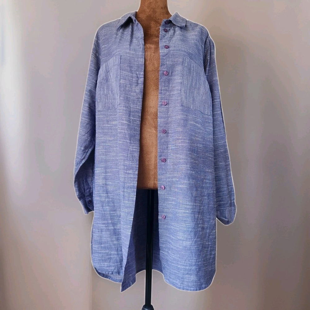Anthology Women's Shirt Size‎ 14 Button Up Tunic Langenlook Cotton Blue